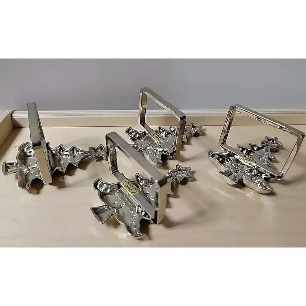 Pier One Set of 4 Silver Christmas Tree Napkin Holders 2.5